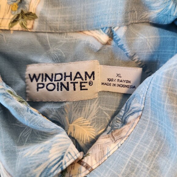 Windham Pointe Hawaiian Shirt Rayon Floral Vacation Blue Button Up Mens XL - Picture 6 of 9